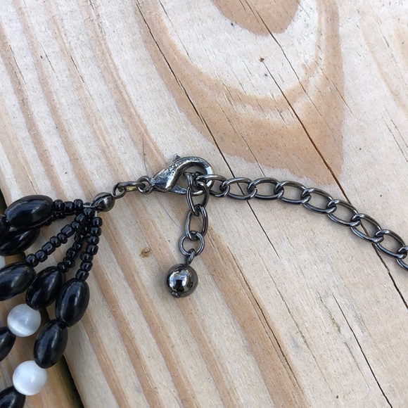 4 Strand Black/White Bead Statement Necklace - Picture 2 of 2